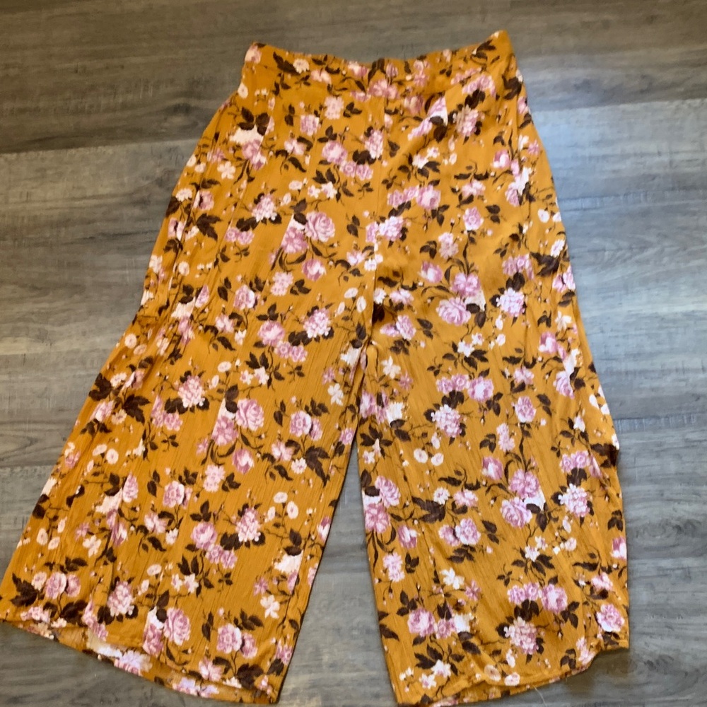 American Eagle Outfitters Earthy Floral Palazzo Capri Pants